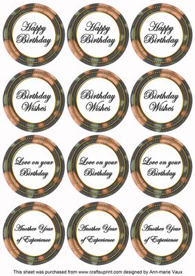 Black Flora Colour Birthday Mix Sentiment Round Toppers