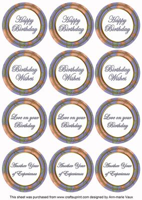 Blue Flora Colour Birthday Mix Sentiment Round Toppers