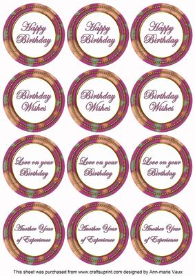 Cerise Flora Colour Birthday Mix Sentiment Round Toppers