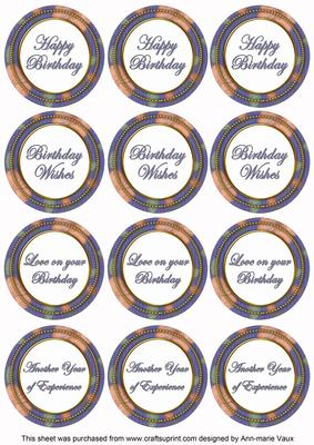 Dark Blue Flora Colour Birthday Mix Sentiment Round Toppers