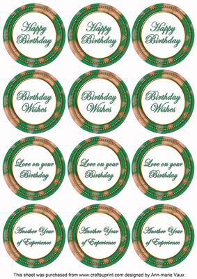 Dark Green Flora Colour Birthday Mix Sentiment Round Toppers