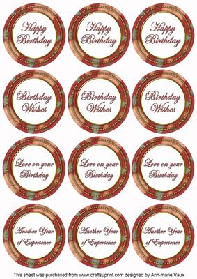 Dark Red Flora Colour Birthday Mix Sentiment Round Toppers