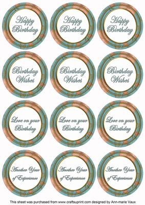 Dusky Teal Flora Colour Birthday Mix Sentiment Round Toppers