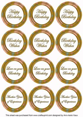 Gold Flora Colour Birthday Mix Sentiment Round Toppers