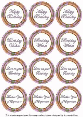 Lilac Flora Colour Birthday Mix Sentiment Round Toppers