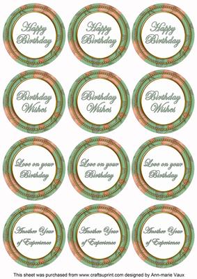 Mid Green Flora Colour Birthday Mix Sentiment Round Toppers