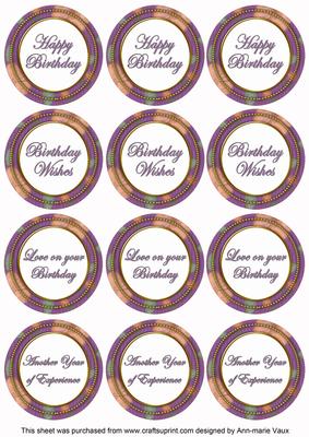 Purple Flora Colour Birthday Mix Sentiment Round Toppers