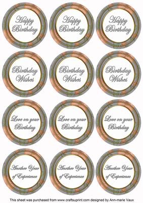 Silver Flora Colour Birthday Mix Sentiment Round Toppers