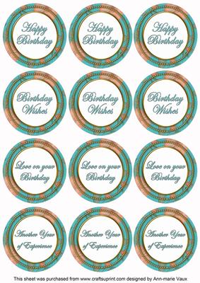 Teal Flora Colour Birthday Mix Sentiment Round Toppers