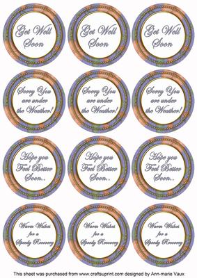 Blue Flora Colour Get Well Soon Mix Sentiment Round Toppers