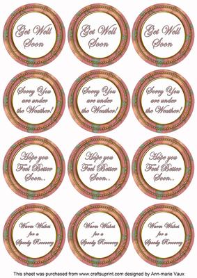 Pink Flora Col Get Well Soon Mix Sentiment Round Toppers