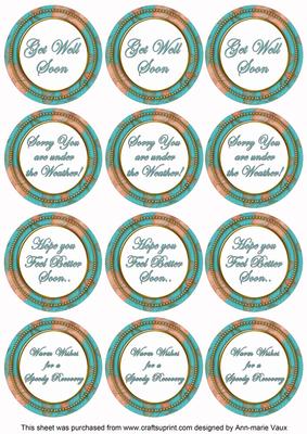 Teal Flora Col Get Well Soon Mix Sentiment Round Toppers