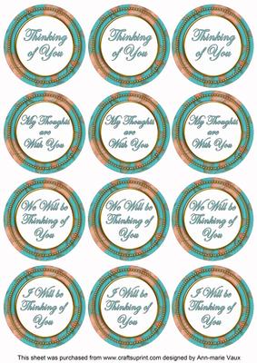 Teal Flora Col Thinking of You Mix Sentiment Round Toppers
