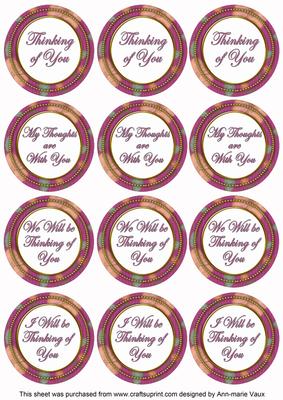 Cerise Flora Col Thinking of You Mix Sentiment Round Toppers