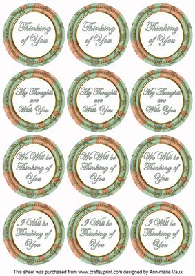 Mint Flora Col Thinking of You Mix Sentiment Round Toppers