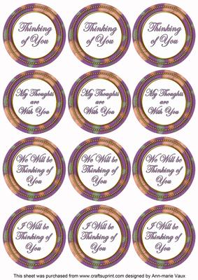 Purple Flora Col Thinking of You Mix Sentiment Round Toppers