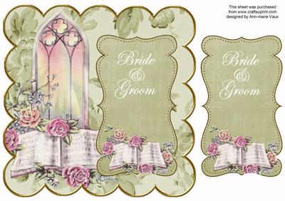 Olive Glory Window Bride & Groom 8in Scallop Topper
