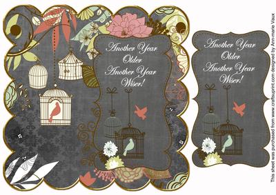 Black Birdcage Another Year Older 8in Scallop Topper