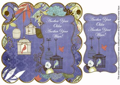 Dblue Birdcage Another Year Older 8in Scallop Topper