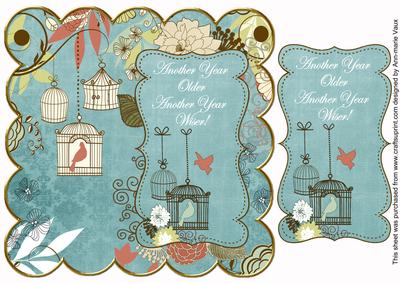 Dteal Birdcage Another Year Older 8in Scallop Topper