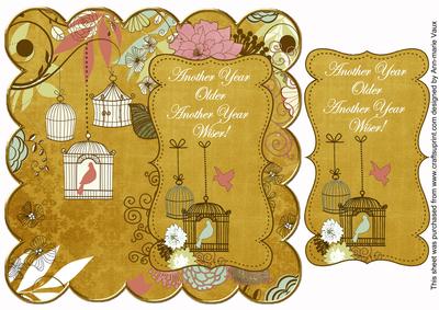Gold Birdcage Another Year Older 8in Scallop Topper