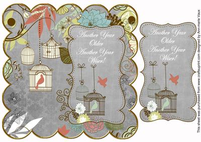 Silver Birdcage Another Year Older 8in Scallop Topper