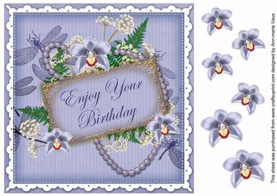 Blue Orchid Enjoy Birthday Vintage 8in Decoupage Topper