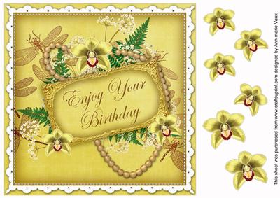 Lemon Orchid Enjoy Birthday 8in Vintage Decoupage Topper