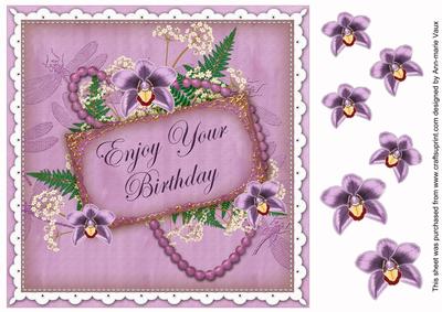 Lilac Orchid Enjoy Birthday 8in Vintage Decoupage Topper