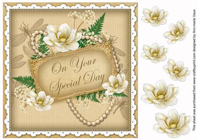 Cream Magnolia Special Day 8in Vintage Decoupage Topper