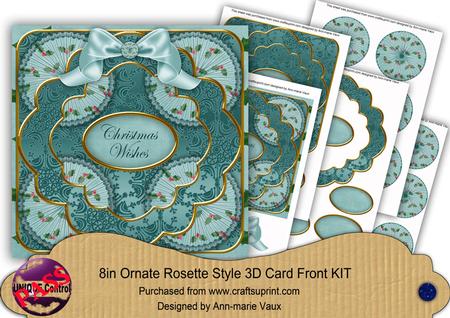 Dusky Teal Holly Christmas Wishes 3D Rosette 8in Cf Kit