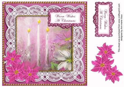 Pink Poinsettia Warm Wishes Christmas 8in Sentiment Topper