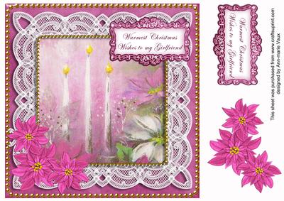 Pink Poinsettia Girlfriend Warm Wishes 8in Sentiment Topper