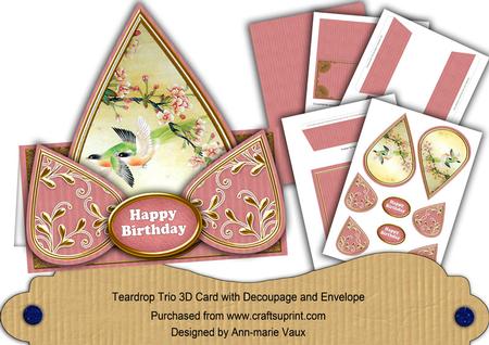 Pink Oriental Birds2 Happy Birthday Teardrop Card Kit