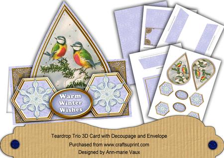 Blue Tits Snowflake Warm Wishes Trio Flake Card Kit