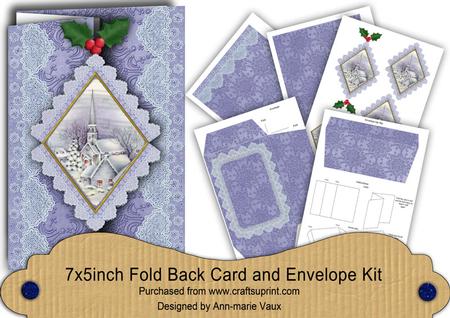 Blue Church Christmas Fold Back Card & Envelope Kit