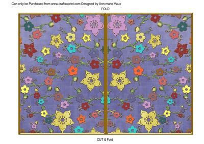Dark Blue Oriental Blossom Colour 7x5 Cut & Fold Card