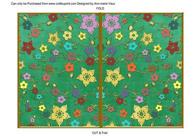 Dark Green Oriental Blossom Colour 7x5 Cut & Fold Card