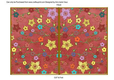 Dark Red Oriental Blossom Colour 7x5 Cut & Fold Card