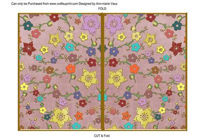 Dusky Pink Oriental Blossom Colour 7x5 Cut & Fold Card