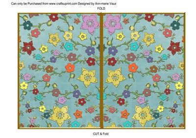 Dusky Teal Oriental Blossom Colour 7x5 Cut & Fold Card