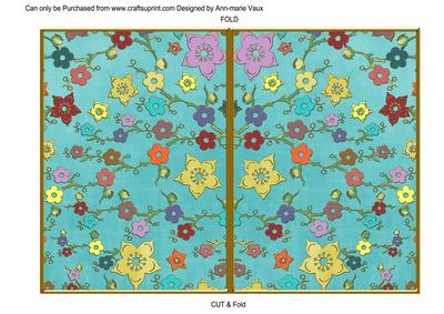 Teal Oriental Blossom Colour 7x5 Cut & Fold Card