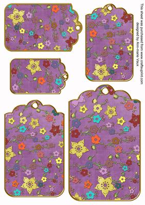 Purple Oriental Blossom Colour Tag Embellishment Sheet
