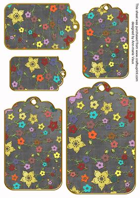 Black Oriental Blossom Colour Tag Embellishment Sheet