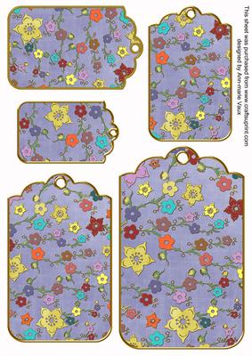 Blue Oriental Blossom Colour Tag Embellishment Sheet