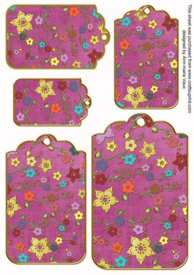 Cerise Oriental Blossom Colour Tag Embellishment Sheet