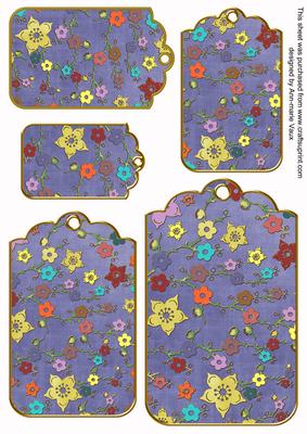 Dark Blue Oriental Blossom Colour Tag Embellishment Sheet