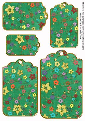 Dark Green Oriental Blossom Colour Tag Embellishment Sheet
