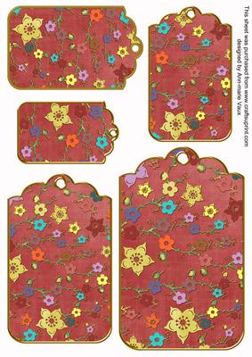 Dark Red Oriental Blossom Colour Tag Embellishment Sheet