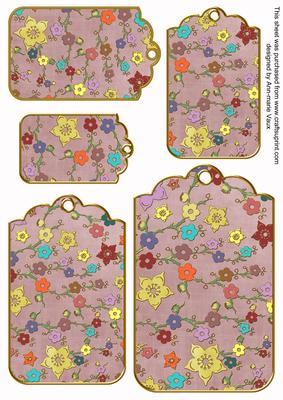 Dusky Pink Oriental Blossom Colour Tag Embellishment Sheet
